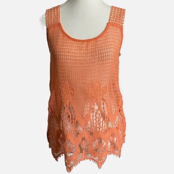 Alya Tops - Alya Orange Crochet Lace‎ Bohemian Tank Top NWT